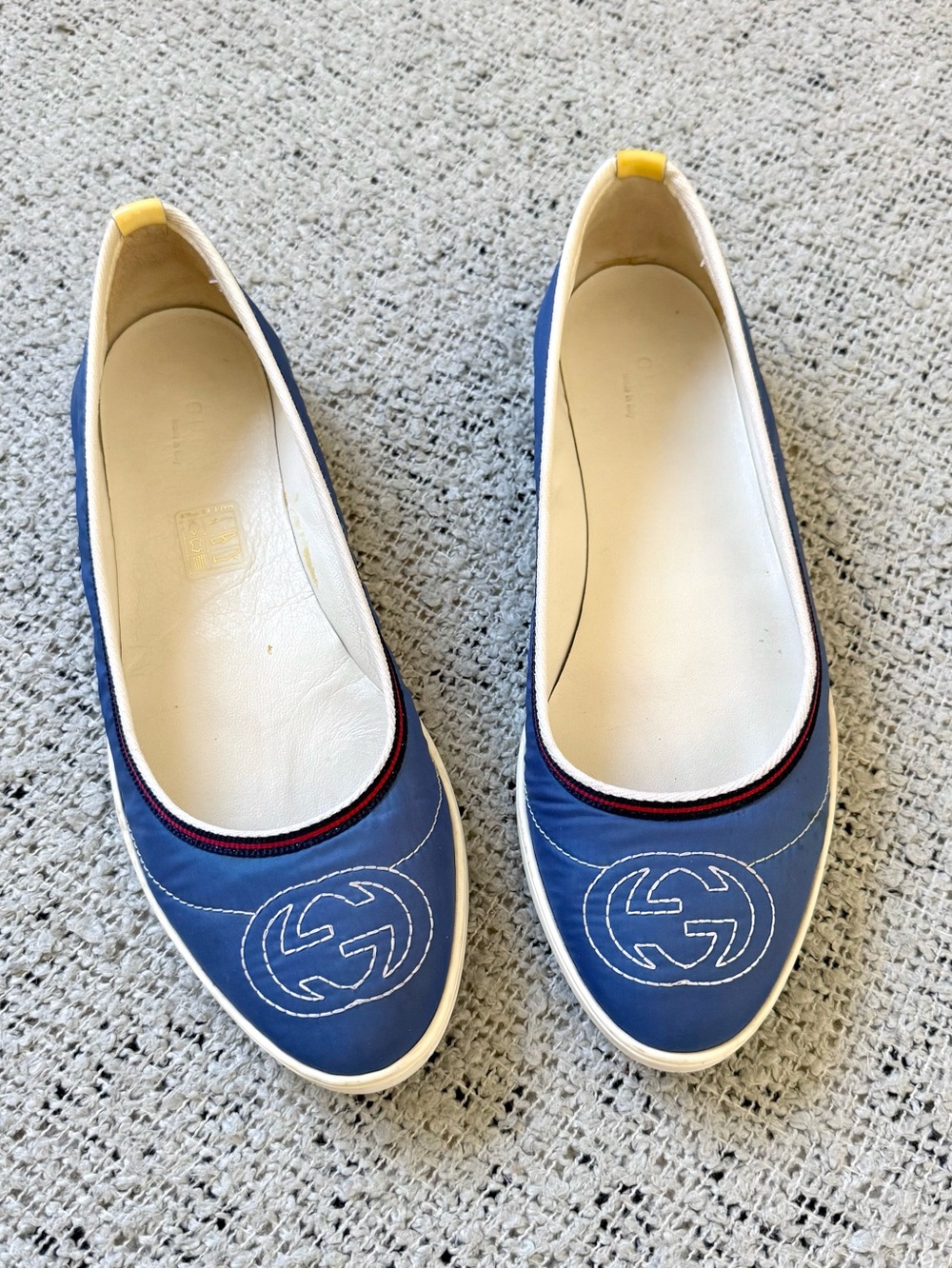 Gucci Blue Leather Logo Ballet Flats Leather Nylon 7.5 EU38